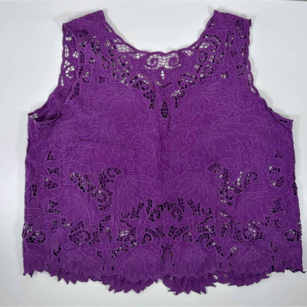 Purple Cotton Lace Button-Up Vest - Size OS to XL - Picture 2 of 7